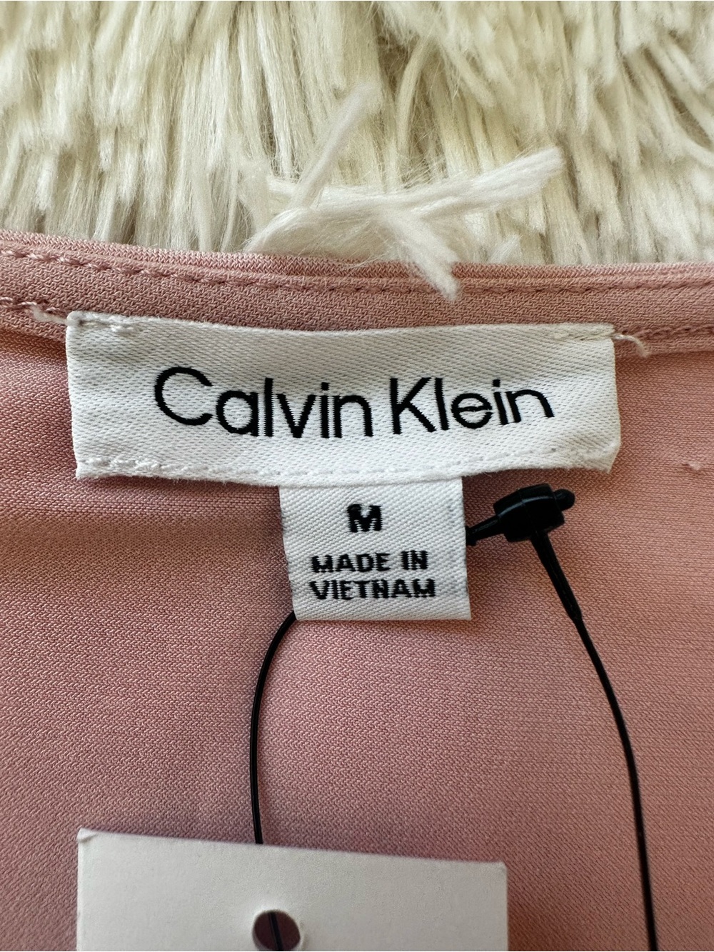 Calvin Klein Puff Sleeve Button Front Blouse Pink V Neck Top Medium NWT - Picture 7 of 10